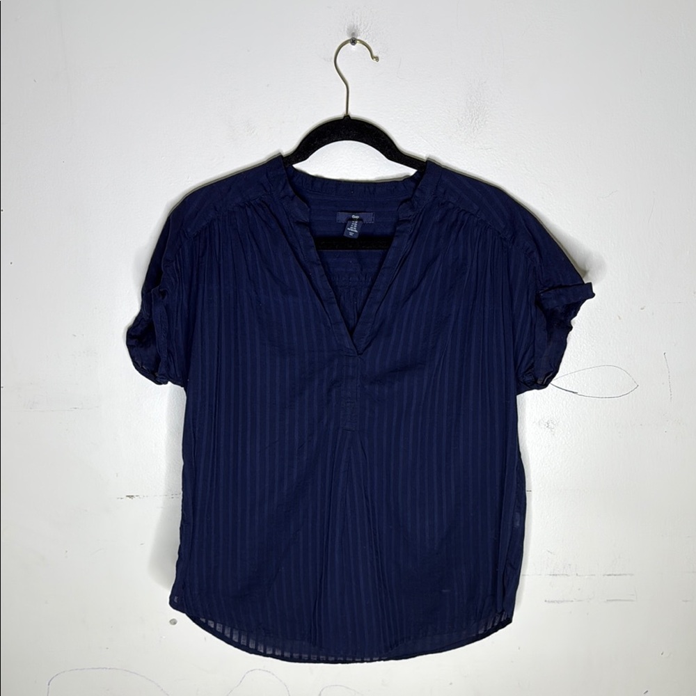 Navy Short-Sleeve V-Neck Blouse